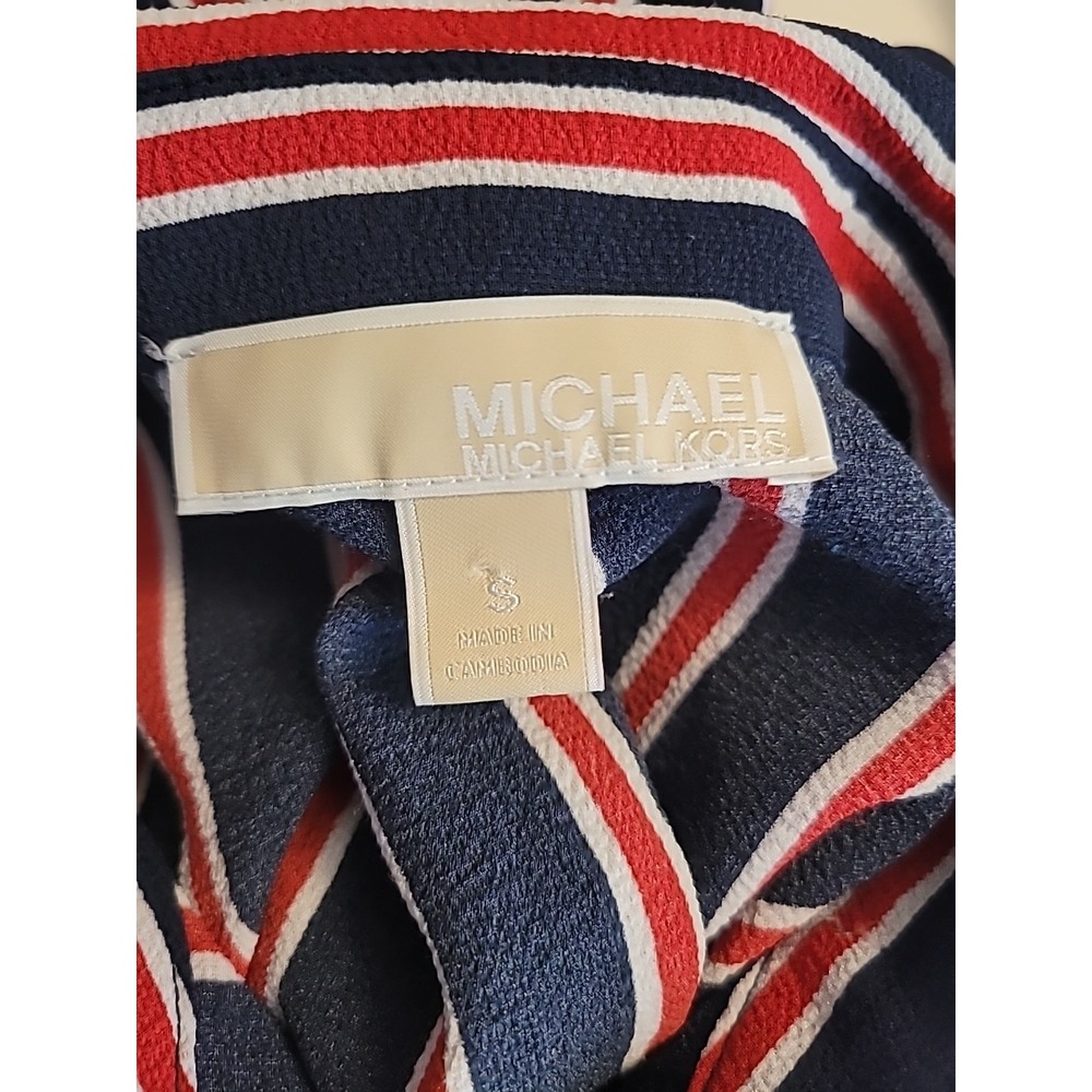 Michael Kors Women's Small Button Up Blouse Shirt Red White Blue Stripes Collar - Picture 9 of 10